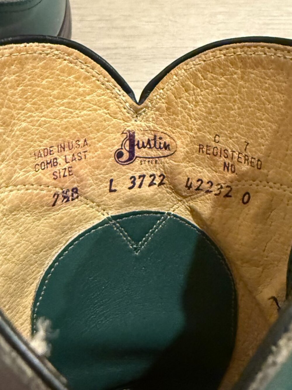 Vintage Women's Cowboy Boots Green Leather Justin Style L3722 Size 7.5 - Picture 5 of 7